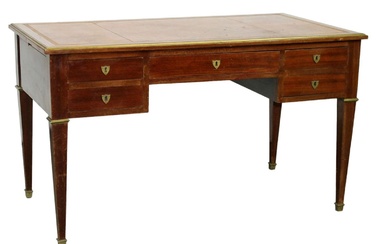 French Directoire bureau plat desk with tooled leather top