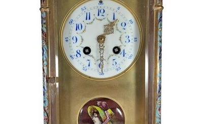 French Japy Freres bronze & enamel clock