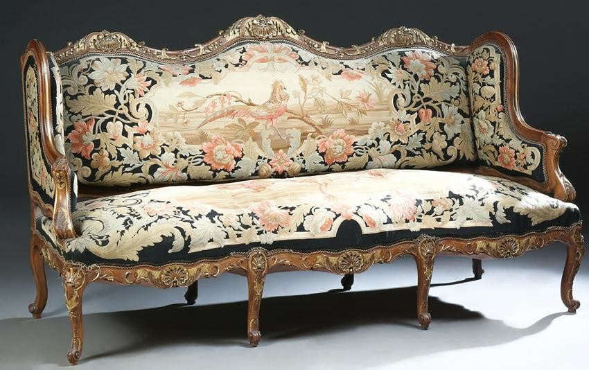 French Louis XV Style Parcel Gilt Walnut Settee, 19th