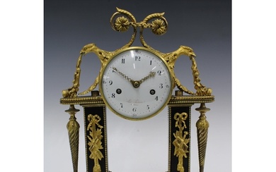French Louis XVI style mantle clock with white enamel dial s...