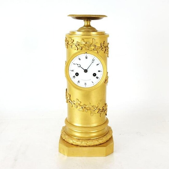 French Neoclassical Gilt Bronze Cylinder Clock