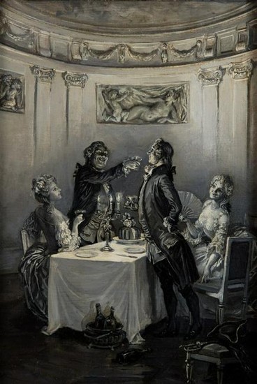 French School 19th century Dinner grisaille painting on