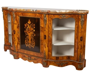 French Style Marble Top Marquetry Credenza