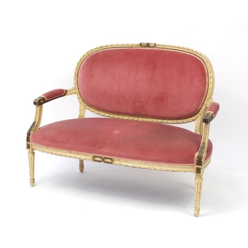 French style cream and gilt two-seater salon settee with pin...