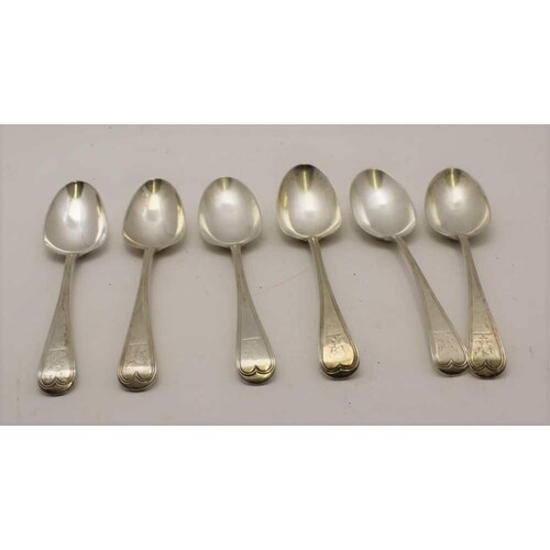 GEORGE ALDWINCKLE A set of six silver soup/tablespoons, thre...