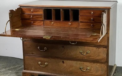 GEORGE III MAHOGANY SECRETAIRE CHEST WITH PAIR OF DUMMY...