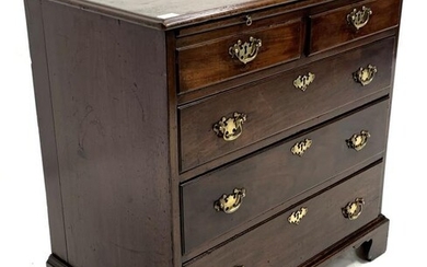 George III mahogany bachelors chest, moulded top over baize...