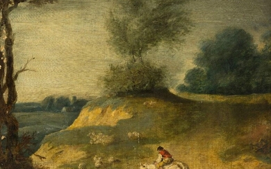 George Morland, British 1763-1804- A horse and rider in a stream, an extensive landscape beyond; oil on canvas, signed Ã¢â‚¬ËœG. MorlandÃ¢â‚¬â„¢ (lower left), 63.4 x 76.5 cm. Note: MorlandÃ¢â‚¬â„¢s landscapes generally bear the influence of several...
