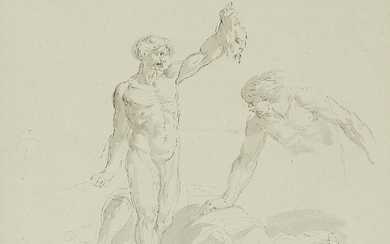 Giovanni Battista Cipriani RA, Italian 1727-1785- David and Goliath; pen and black ink and grey wash on paper, 17 x 21.4 cm.