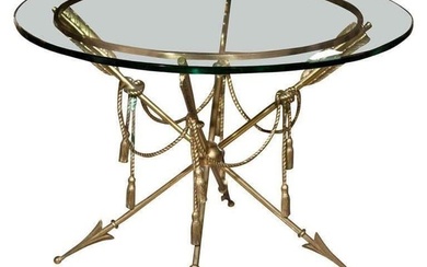 Glass Top Bronze Base End Table Attributed Jansen