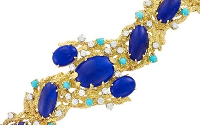 Gold, Lapis, Turquoise and Diamond Bracelet, Peter Lindeman