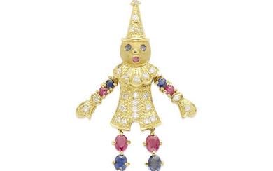 Gold, Ruby, Sapphire and Diamond Brooch
