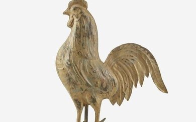 Gold-painted copper rooster weathervane, late 19th