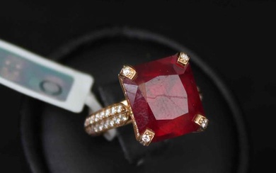 Gold ring with rubies and diamonds Gold, ruby - 11.05 ct, round diamonds 193 pcs., 1.06 ct. Weight 8.4 g.