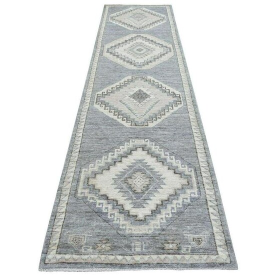Gray Anatolian Village Inspired Wool Hand Knotted Wide
