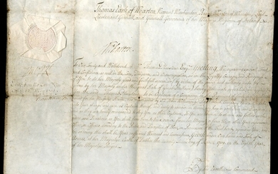 Great Britain Joseph Addison 1709 (22 April) commission document headed "Thomas Earle of Wharto...