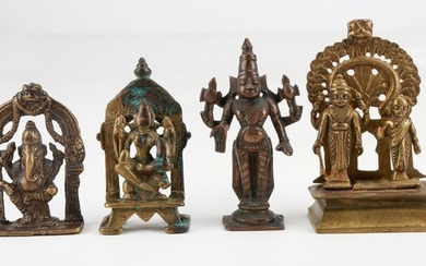 Group of 4 Antique Brass & Copper Deities, India, 18th/19th C.