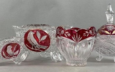 Group of 4 Ruby Flash Pressed Glass Bowls and More