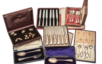 Group of Cased Silver Flatware and Table Articles