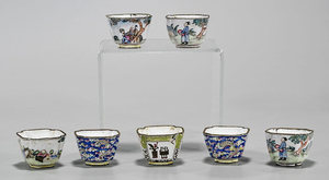Group of Seven Antique Chinese Enamel on Copper Wine Cups