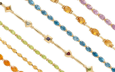 Group of Seven Gold and Gem-Set Bracelets