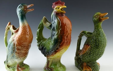 Group of Three French Majolica Pitchers, 20th c., two