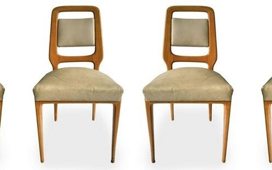 Group of four chairs, light wood structure, padded