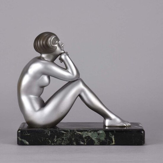 Guiraurd Riviere (French, 1881 ~ 1947) Cold painted bronze of seated naked beauty, signed Guiraud Riviere. Circa 1930. Height 17 cm.