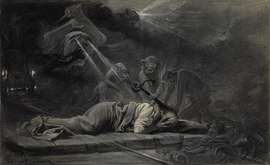HENRI LAURENT-DESROUSSEAUX (Joinville-le-Pont 1862-1906 Valmondois) The Nightmare. Oil on artist's board, 1906. 242x333...