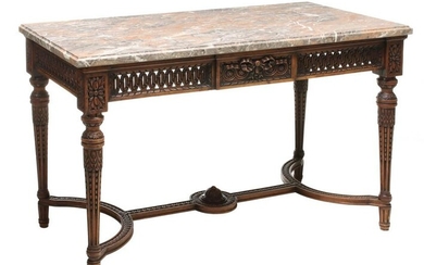 HIGHLY CARVED AND 3-COLOR MARBLE LOUIS XVI STYLE TABLE