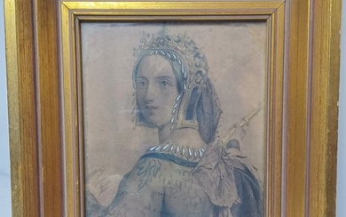 Hand Colored 18th Century Steel Engraving Woman With Headress