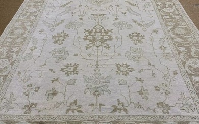 Hand Knotted Ivory Oushak Oriental Wool Tribal Area Rug Carpet 10' x 13'8"
