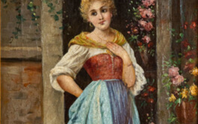 Hans Zatska (1859-1945), A Country Girl in a Blue Apron