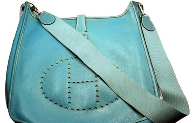 Hermes Evelyne Blue Jean Epsom Leather PM Handbag Purse