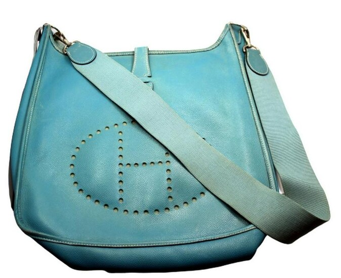 Hermes Evelyne Blue Jean Epsom Leather PM Handbag Purse