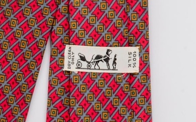 Hermes Hot Pink Geometric Silk Tie