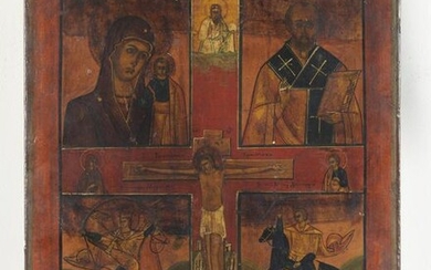 ICONA RUSSA DEL XIX SECOLO Crucifixion and Saints.