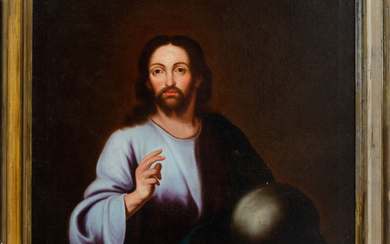 Important Christ Salvator Mundi, Anonymous Novohispano of the 18th century,...