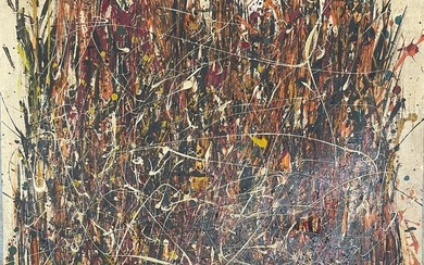 In the Manner of Jackson Pollock Oil on Canvas over Board Art: 16" x 20"