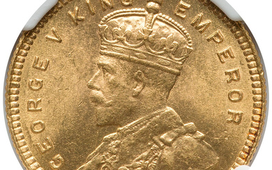 India: , British India. George V gold 15 Rupees 1918-(b) MS65 NGC,...