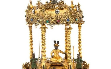 Indian Gilt Copper, Enamel and Jeweled Mughal Sultan
