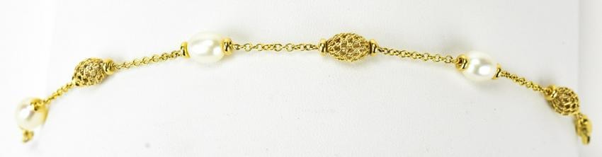 Italian 14kt Yellow Gold & Pearl Bracelet