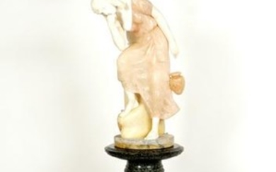 Italian Carved Alabaster Woman Fountain Lamp