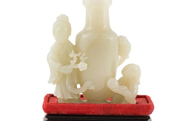 JADE VASE WITH MAGU & ATTENDANTS ON STAND