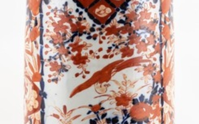 JAPANESE IMARI PORCELAIN UMBRELLA STAND Cylindrical, with a bird and floral design. Height 24.5".