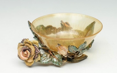 JAY STRONGWATER ROSE BASE WITH YELLOW BOWL