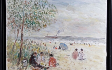 JEAN-JACQUES RENE (1943-) La plage à Honfleur... - Lot 50 - Osenat