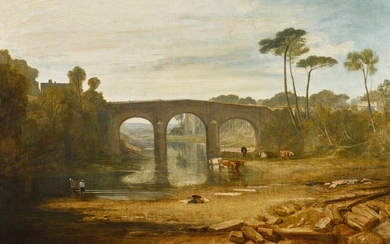 JOSEPH MALLORD WILLIAM TURNER, R.A. | WHALLEY BRIDGE AND ABBEY, LANCASHIRE: DYERS WASHING AND DRYING CLOTH