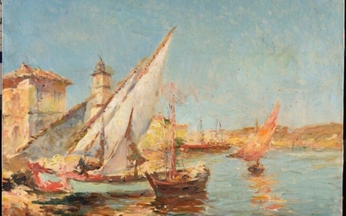 "JULIEN GUSTAVE GAGLIARDINI (1846-1927) Mediterranean port Signed ""Gagliardini""" (bottom right)...