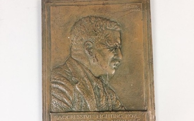 James Early Fraser (American, 1876-1953) Bas Relief Bronze Plaque of Theodore Roosevelt
